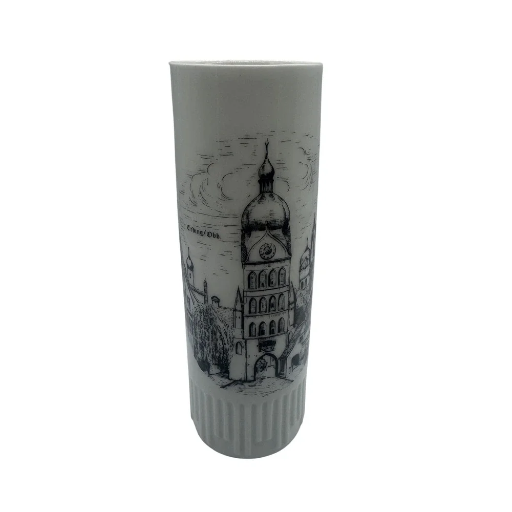 Vintage TK Bavaria Porcelain Cylinder Vase Erding Obb Germany Souvenir 6